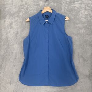Talbots Blue Sleeveless Blouse Cotton Stretch Top Wrinkle Resistant Size 14